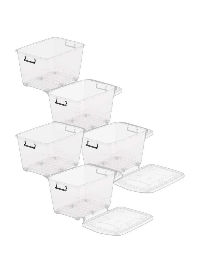 Cosmoplast صندوق تخزين بلاستيكي شفاف سعة 132 لتر مع عجلات وغطاء قابل للقفل (عبوة من 5) - Image 1