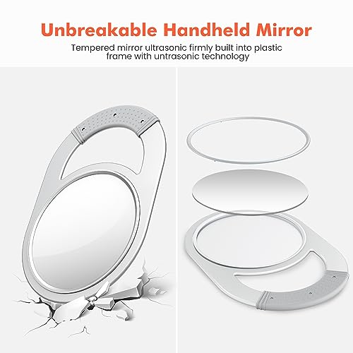 TASALON Unbreakable Hand Mirror, Hand Mirrors with Handle, Salon Barber for Hair, Anti-Slip Hand Held with Rubber Grip for Travel, Makeup, Shaving, Shower, Camping - Silver - Image 5