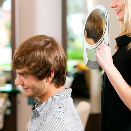 TASALON Unbreakable Hand Mirror, Hand Mirrors with Handle, Salon Barber for Hair, Anti-Slip Hand Held with Rubber Grip for Travel, Makeup, Shaving, Shower, Camping - Silver - Image 4