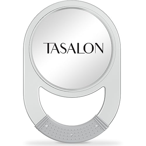 TASALON Unbreakable Hand Mirror, Hand Mirrors with Handle, Salon Barber for Hair, Anti-Slip Hand Held with Rubber Grip for Travel, Makeup, Shaving, Shower, Camping - Silver - Image 1