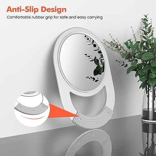 TASALON Unbreakable Hand Mirror, Hand Mirrors with Handle, Salon Barber for Hair, Anti-Slip Hand Held with Rubber Grip for Travel, Makeup, Shaving, Shower, Camping - Silver - Image 3