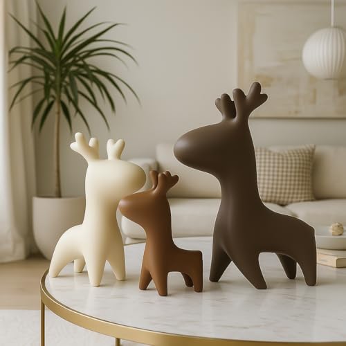 LADROX Home Décor Elk Family Matte Finish Ceramic Figurines - (Set of 3, Matte Brown) - Image 5