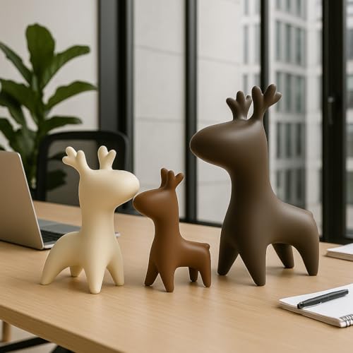 LADROX Home Décor Elk Family Matte Finish Ceramic Figurines - (Set of 3, Matte Brown) - Image 4