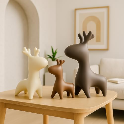 LADROX Home Décor Elk Family Matte Finish Ceramic Figurines - (Set of 3, Matte Brown) - Image 2