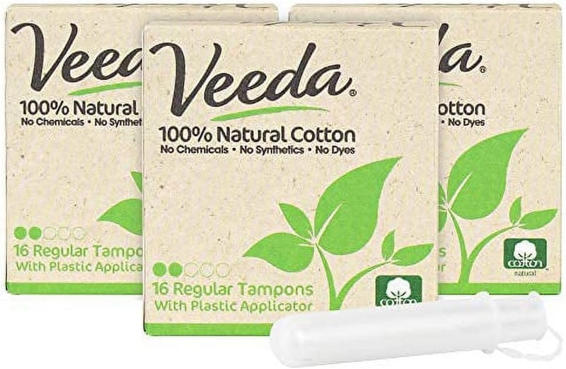 Veeda 100% Natural Cotton Tampons - Regular Absorbency with Leak Proof Protection - Compact BPA-Free Applicator - Unscented & Free from Chlorine, Toxin - 96 Count - Image 2
