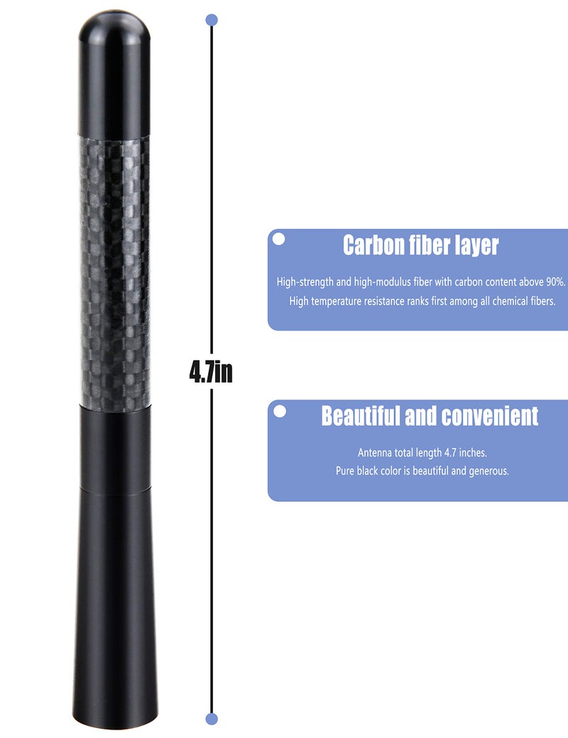 Tecreddy Short Car Antenna Mast Carbon Fiber Truck Vehicle Replacement Antenna 4.7 inch Compatible with Ford, Dodge, Toyota, Nissan, Mazda - Image 2