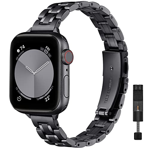 STIROLL Thin Replacement Band Compatible for Apple Watch 38mm 40mm 41mm 42mm(Series 11 10), Stainless Steel Metal Wristband Women Men for iWatch Ultra SE Series 9 8 7 6 5 4 3 2 1, Black - Image 1