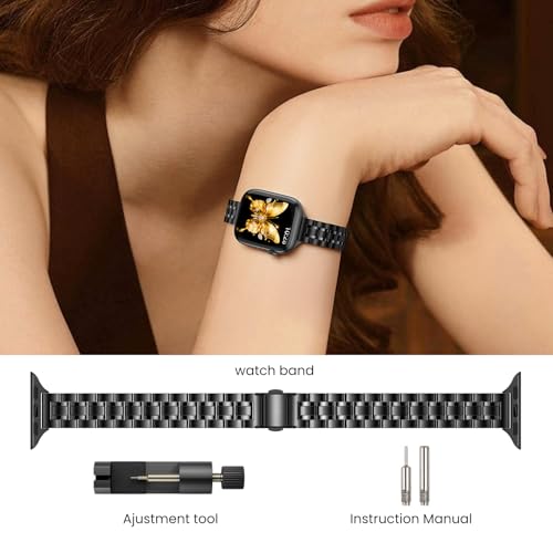 STIROLL Thin Replacement Band Compatible for Apple Watch 38mm 40mm 41mm 42mm(Series 11 10), Stainless Steel Metal Wristband Women Men for iWatch Ultra SE Series 9 8 7 6 5 4 3 2 1, Black - Image 4