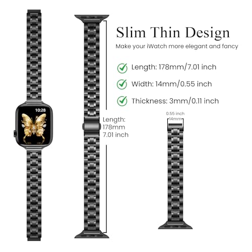 STIROLL Thin Replacement Band Compatible for Apple Watch 38mm 40mm 41mm 42mm(Series 11 10), Stainless Steel Metal Wristband Women Men for iWatch Ultra SE Series 9 8 7 6 5 4 3 2 1, Black - Image 3