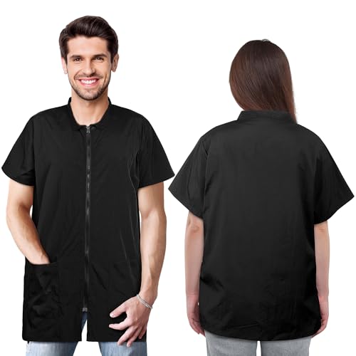 MCEAST 2 Pack Pet Grooming Work Clothes Black Pet Groomer Uniforms with Full Zipper Water Resistant and AntiStatic Pet Smock Clothes Pet Shop Smock Jacket for Women Men Pet Groomer Barber Large - Image 1