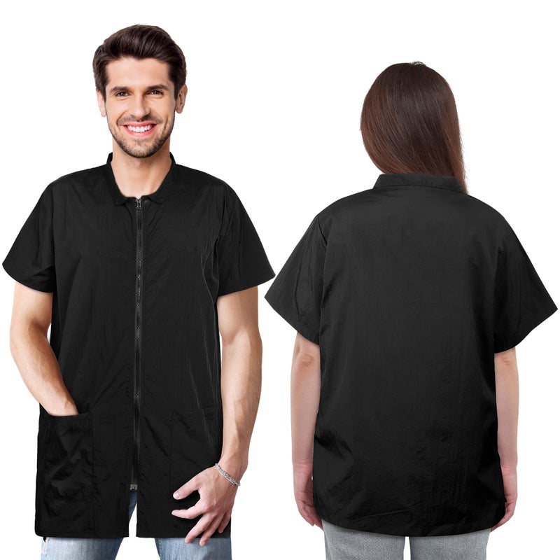 MCEAST 2 Pack Pet Grooming Work Clothes Black Pet Groomer Uniforms with Full Zipper Water Resistant and AntiStatic Pet Smock Clothes Pet Shop Smock Jacket for Women Men Pet Groomer Barber Large - Image 2