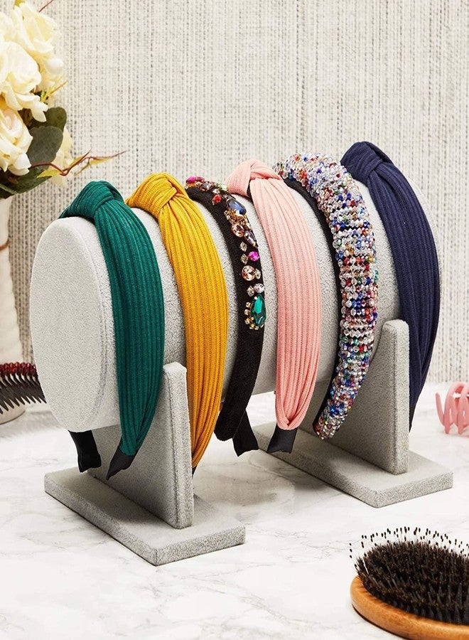 Juvale Velvet Headband Holder Stand - 12.2 x 6.5 x 6.7 Inches, Gray Velvet - Hair Accessories Organizer & Headband Rack - Bracelet Display & Jewelry Stand - Image 5