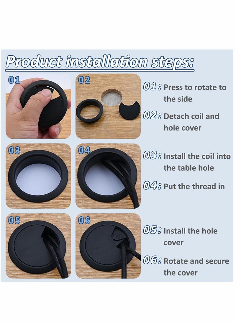 Captaintech 60mm 2.4-inch Desk Circular Cable Ring, Desk Port Hole Cover, Computer Desk Cord Organizer for Home Office, 4pcs - Image 3