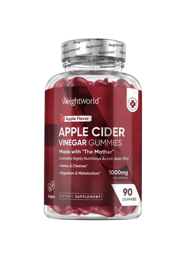 WeightWorld جوارب خل التفاح من ويجت وورلد 1000 ملغ - 90 جواهر - مضاف إليها فيتامين ب6، ب12، ب9 (حمض الفوليك) و ج لتطهير الجسم، وتنظيفه، والهضم، والأيض - نكهة تفاح طبيعية لذيذة - Image 1