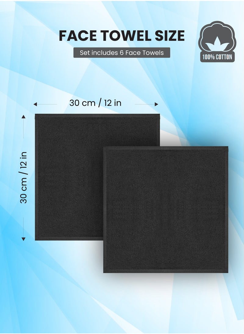 REZLAN UAE REZLAN Premium 6-Piece Washcloth Set - 100% Cotton (30×30 cm/12×12 in) - Exfoliating & Absorbent - CHARCOAL  - Image 2