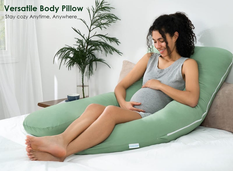 QUEEN ROSE Cooling Pregnancy Pillows, U Shaped Full Body Maternity Pillow for Pregnant Support, Rayon Derived from Bamboo, Buttery Soft, Super Breathable for Hot Sleeper, Green - Image 5