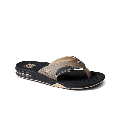 REEF Fanning Mens Bottle Opener Flip Flop, Arch Support, Durable Outsole, Water Friendly, Fossil/Raven, 4 - Image 3