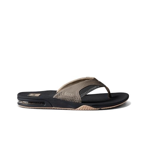 REEF Fanning Mens Bottle Opener Flip Flop, Arch Support, Durable Outsole, Water Friendly, Fossil/Raven, 4 - Image 5