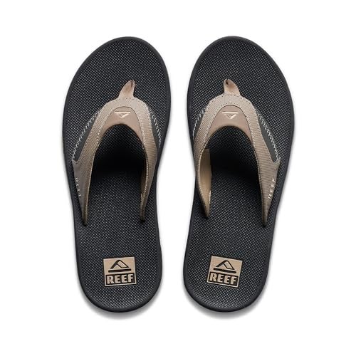 REEF Fanning Mens Bottle Opener Flip Flop, Arch Support, Durable Outsole, Water Friendly, Fossil/Raven, 4 - Image 2