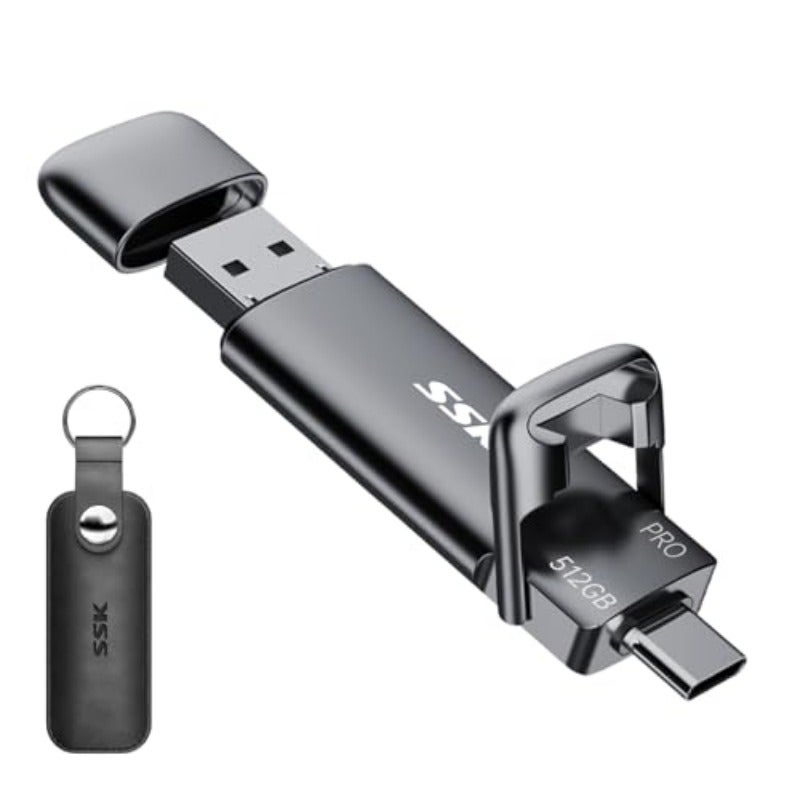 SSK 512GB External SSD USB Flash Drive up to 1000MB s USB C+A 3.2 Stick Support OTG4K60Hz ProRes HDR 2 in 1 Dual Head Fast External SSD for iPhone 15 16 17 Android Phone Zinc Alloy - Image 1