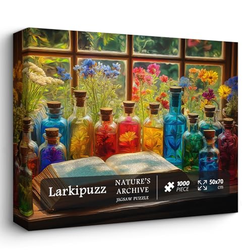Larkipuzz ألغاز لاركبيز زهور للبالغين 1000 قطعة زجاجات ملونة لغز الزهور البرية فن نباتي جميل لموضوع ديكور الجدران - Image 1
