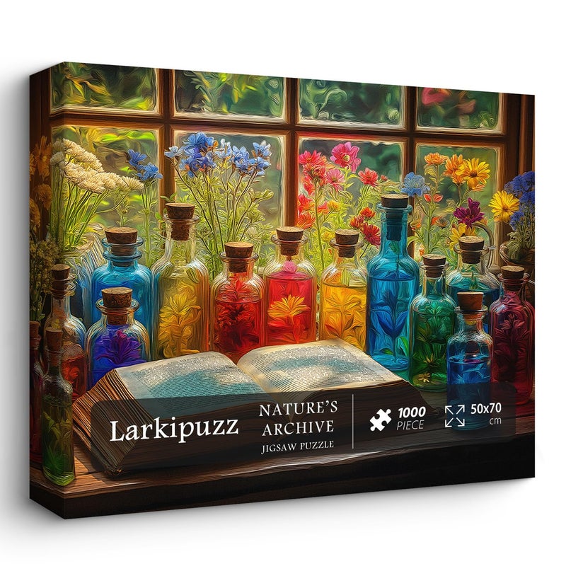 Larkipuzz ألغاز لاركبيز زهور للبالغين 1000 قطعة زجاجات ملونة لغز الزهور البرية فن نباتي جميل لموضوع ديكور الجدران - Image 3