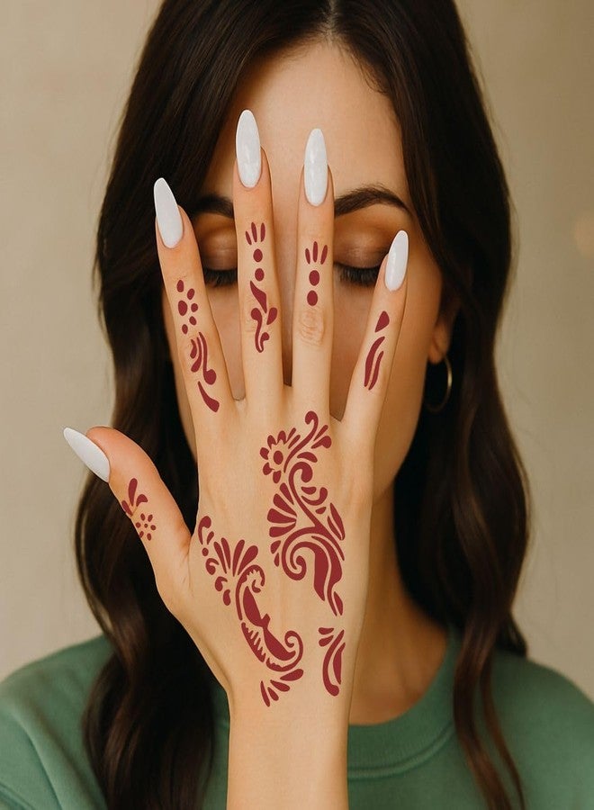 VANVATI Elegant Floral Mehndi Stencil with Artistic Finger Left & Right Hand Design Set Easy to Apply - Image 4
