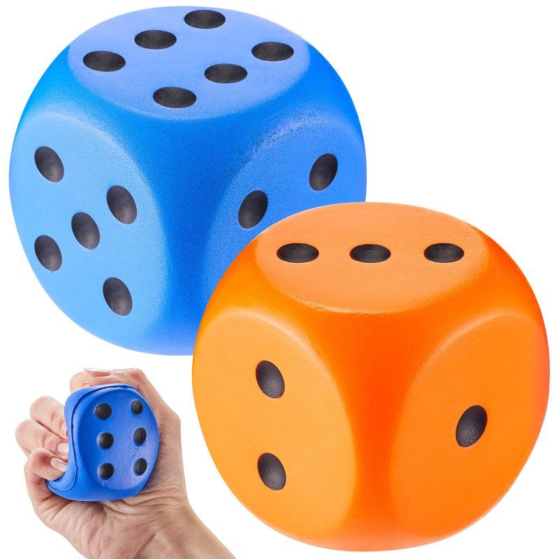 Zomiboo 2 Pcs 23 Large Foam Dice for Classroom Jumbo 6 Sided Giant Dice Casino Party Decoration Squeeze Anxiety Stress Relieve Toy Gifts for Valentines Day Adults Kids Board Game Blue Orange - Image 3