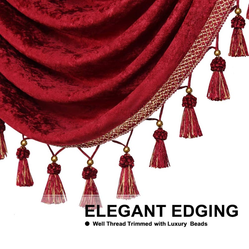 ELKCA ELKCA Burgundy Red Valance for Festival Holiday Thick Chenille Window Curtains Valance for Living Room Rod Pocket(W138 1 Panel)  - Image 3