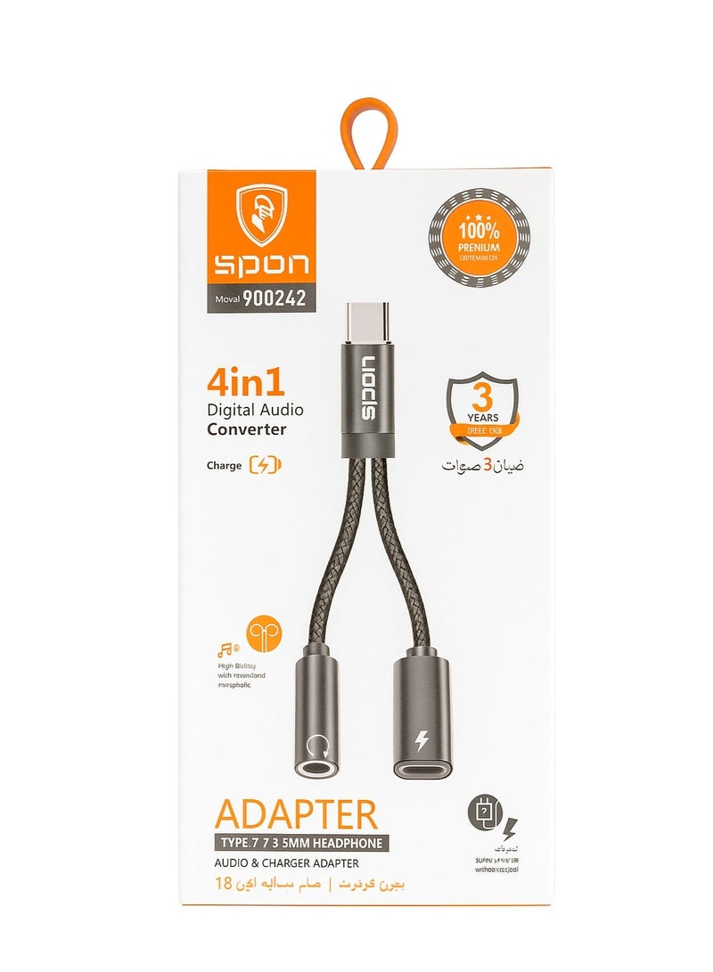 SPON Type-C to 3.5mm AUX + Type-C Charging Adapter (10cm, Y Shape) – Audio & PD Charging Splitter Cable - Image 3
