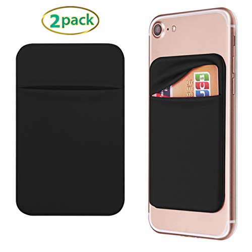 OBVIS Cell Phone Pocket Self Adhesive Card Holder Stick On Wallet Sleeve with Adhesive ID Credit Card ATM Card Holder for iPhone Android 2 PACK BLACK - Image 2