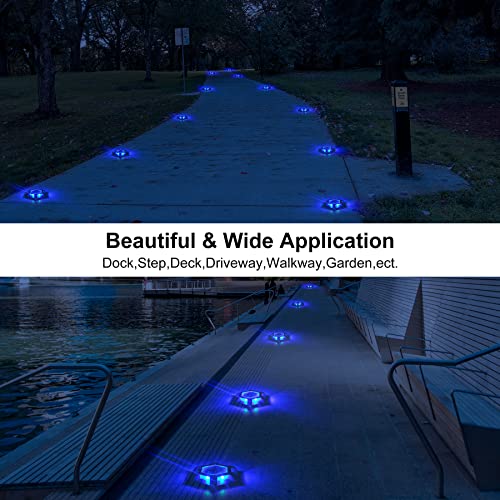 CREPOW Solar Dock Lights Driveway Deck Lights - 8 Packs Waterproof 1200mAh Outdoor LED Aluminum Dock Lighting Warning Step Light for Driveway Sidewalk Garden Pathway Yard (Blue) - Image 2