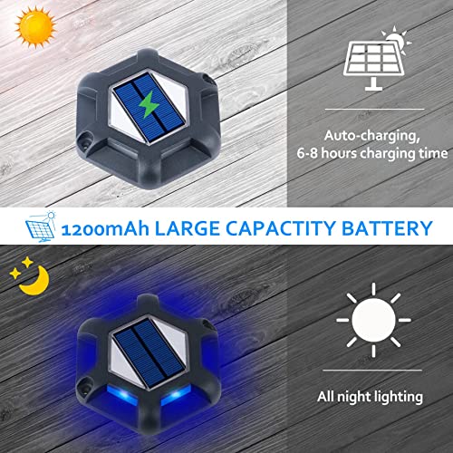 CREPOW Solar Dock Lights Driveway Deck Lights - 8 Packs Waterproof 1200mAh Outdoor LED Aluminum Dock Lighting Warning Step Light for Driveway Sidewalk Garden Pathway Yard (Blue) - Image 4