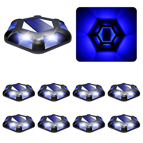 CREPOW Solar Dock Lights Driveway Deck Lights - 8 Packs Waterproof 1200mAh Outdoor LED Aluminum Dock Lighting Warning Step Light for Driveway Sidewalk Garden Pathway Yard (Blue) - Image 1