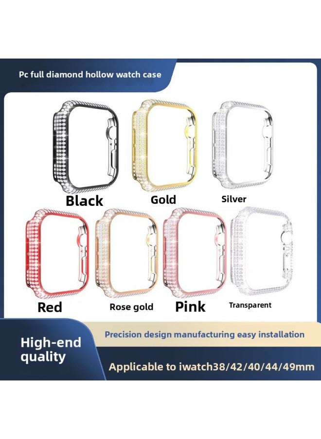 Suitable For Apple For Apple Iwatch Watch Case Full Diamond Hollow 44mm Electroplated PC Half Pack Diamond Protection Case-Color:Rose Gold-Exterior Dimension:44mm - Image 2