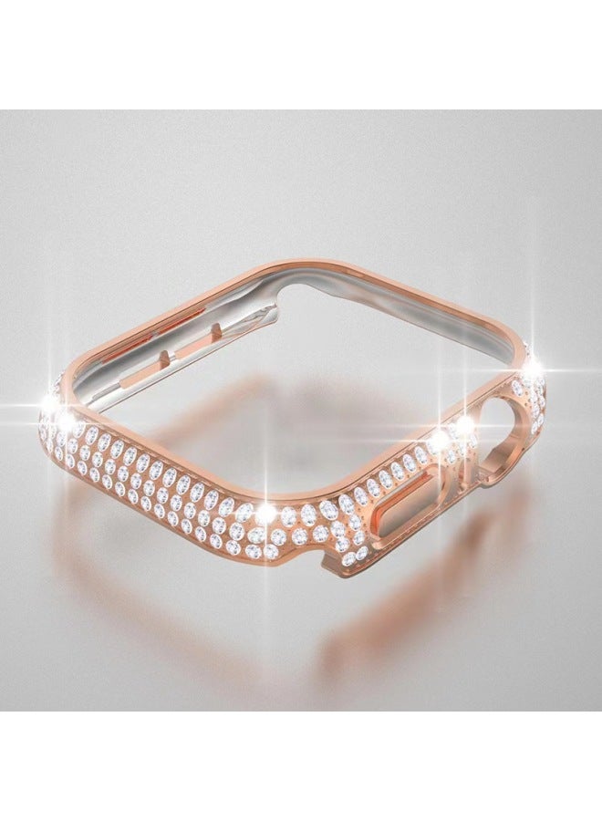 Suitable For Apple For Apple Iwatch Watch Case Full Diamond Hollow 44mm Electroplated PC Half Pack Diamond Protection Case-Color:Rose Gold-Exterior Dimension:44mm - Image 1