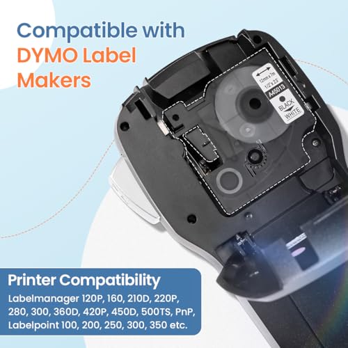 Labelife 45013 Replace for DYMO D1 Label Tape 1/2 Inch x 23Ft A45013 Black on White 45013s S0720530 Label Maker Refills Compatible with Dymo Labelmanager 160 LM 280 210D 360D 420P, 5-Pack - Image 2