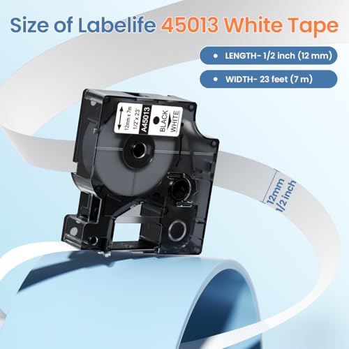 Labelife 45013 Replace for DYMO D1 Label Tape 1/2 Inch x 23Ft A45013 Black on White 45013s S0720530 Label Maker Refills Compatible with Dymo Labelmanager 160 LM 280 210D 360D 420P, 5-Pack - Image 3