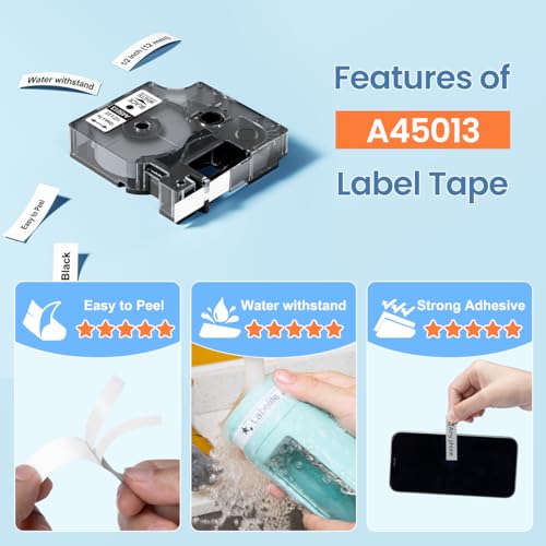 Labelife 45013 Replace for DYMO D1 Label Tape 1/2 Inch x 23Ft A45013 Black on White 45013s S0720530 Label Maker Refills Compatible with Dymo Labelmanager 160 LM 280 210D 360D 420P, 5-Pack - Image 4