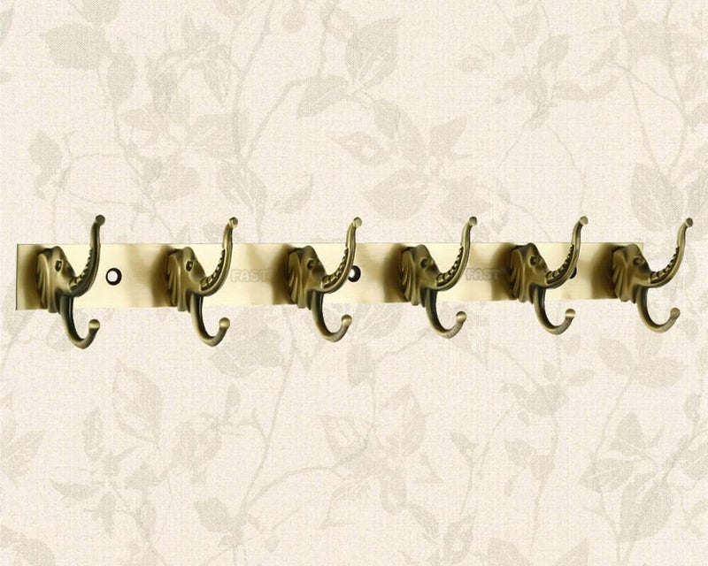 FAST CH16 Elephant Deluxe Brass Antique Wall & Door 2 3 4 6 Hanging Multi Pin Hooks for Hanging Clothes, Towel, and Coat Hook (6 Double Hanging Hooks 1 PCS) - Image 4