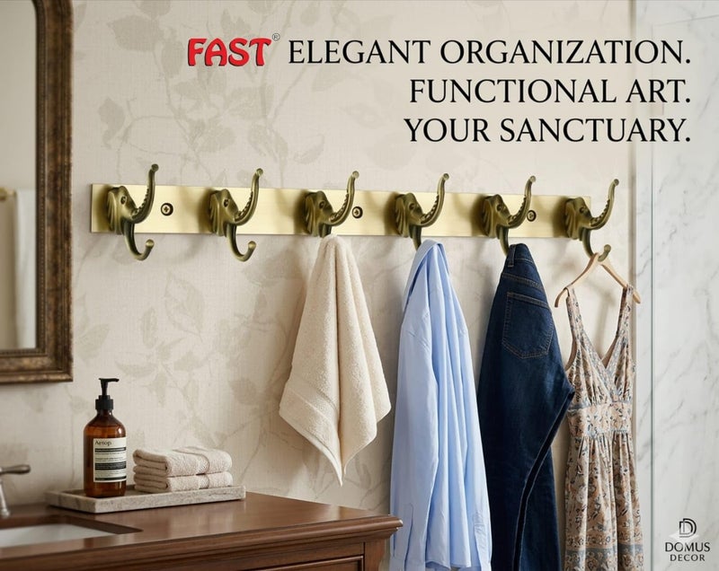 FAST CH16 Elephant Deluxe Brass Antique Wall & Door 2 3 4 6 Hanging Multi Pin Hooks for Hanging Clothes, Towel, and Coat Hook (6 Double Hanging Hooks 1 PCS) - Image 5