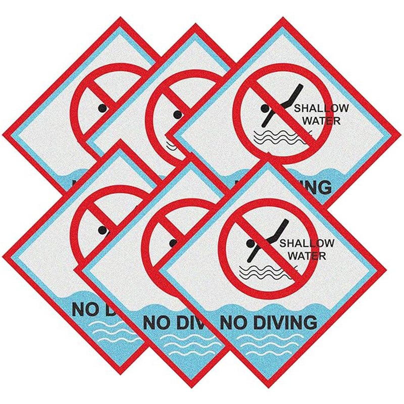 Pop Resin No Diving Stickers Labels Shallow Water 6 Inch NO Diving Adhesive Swimming Pool Safety Warning Caution Stickers Pool Signs Decor 6 Pcs