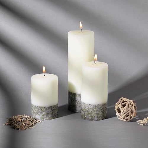 PROSPERRO LUMO Paraffin Wax By Parkash Candles Set Of 3 Fragrance Pillar Candles Marble Finish (White Lavender Petals) - Image 1