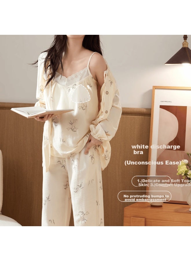Your Sun Yiershuang Women's Sleepwear Set Spring Autumn Long Sleeve Cardigan Camisole With Chest Pad Loose Comfortable Outerwear - Image 3