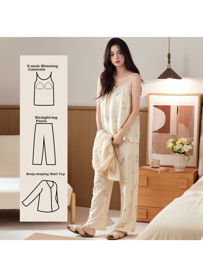 Your Sun Yiershuang Women's Sleepwear Set Spring Autumn Long Sleeve Cardigan Camisole With Chest Pad Loose Comfortable Outerwear - Image 2