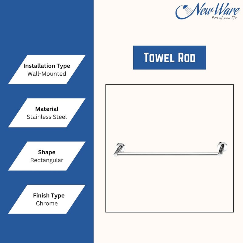 New Ware 304 Grade Stainless Steel Towel Rod for Bathroom 18 Inch Chrome Finish - Image 5