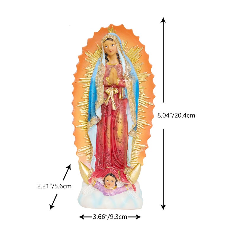 Zayton Our Lady of Guadalupe Statue Virgen Catholic De Guadalupe Figure Religious Gift for Mother's Day Inspirational Home Decor Hand Painted Sculpture 8 inch - Image 2