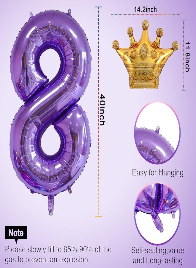 MXYEVL Purple 8 Balloon 40 Inch,Giant Number 8 & Mini Crown Balloons Set for Girl Boy 8th Birthday Party Decorations,Purple Birthday Party Decorations Supplies Birthday Digital Balloon - Image 2