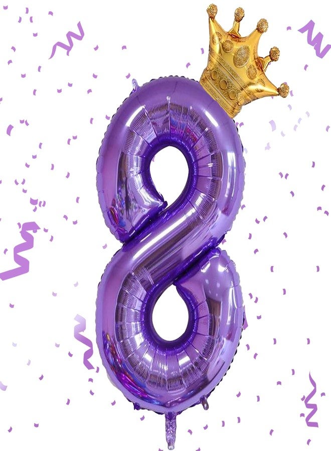 MXYEVL Purple 8 Balloon 40 Inch,Giant Number 8 & Mini Crown Balloons Set for Girl Boy 8th Birthday Party Decorations,Purple Birthday Party Decorations Supplies Birthday Digital Balloon - Image 1