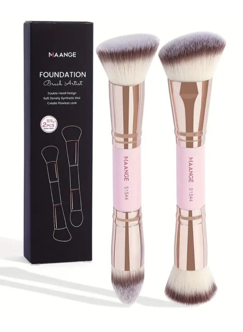 مانجي فرشاة مكياج كريم الأساس، فرشاة مكياج فاخرة مزدوجة الأطراف (مسطحة/مائلة/دائرية/مدببة من الأعلى) لتلميع السوائل والكريم والبودرة ودمج فرشاة تحديد الوجه - Image 1